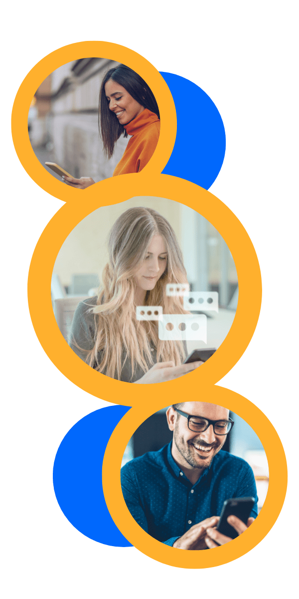 Lead generation services graphic displaying three circles of different people looking at their phones